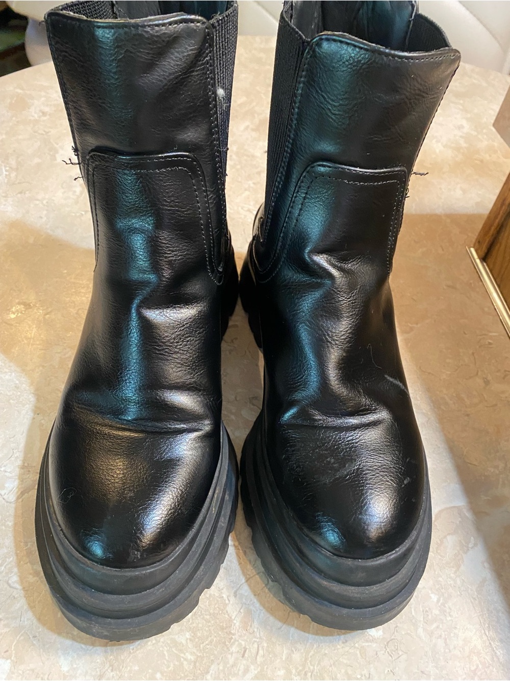 Sincerly Jules Black Leather Chunky Combat Moto Boots